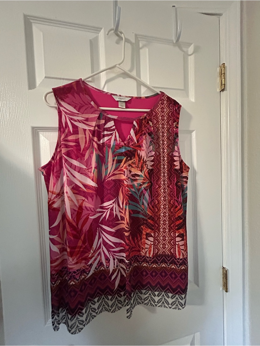 CJ Banks Pink Tropical Print Sleeveless V-Neck Camisole